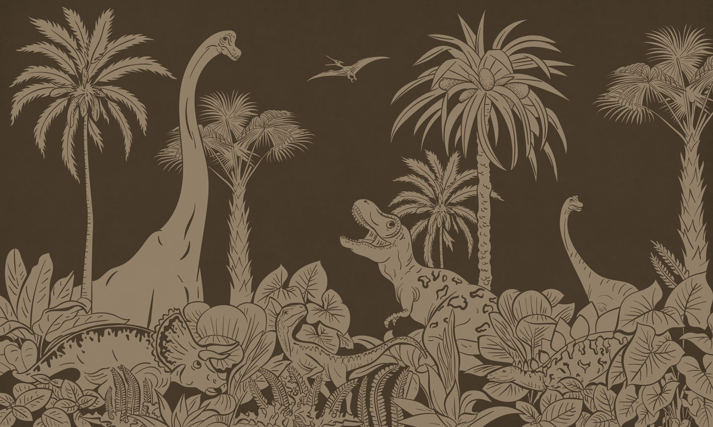 Monochrome Dino - Brown Vintage European mural wallpaper design for kids room — Artehub Egypt