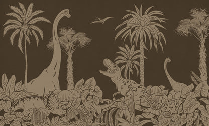 Monochrome Dino - Brown Vintage European mural wallpaper design for kids room — Artehub Egypt