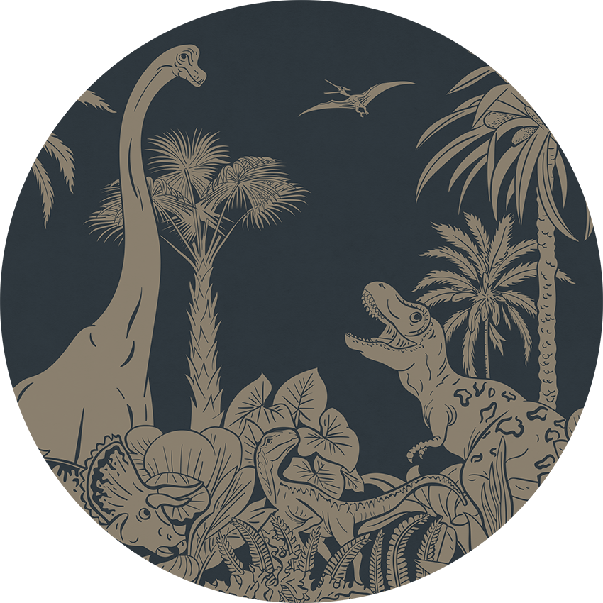 Monochrome Dino - Circle - Blue Vintage wall circle sticker by Artehub