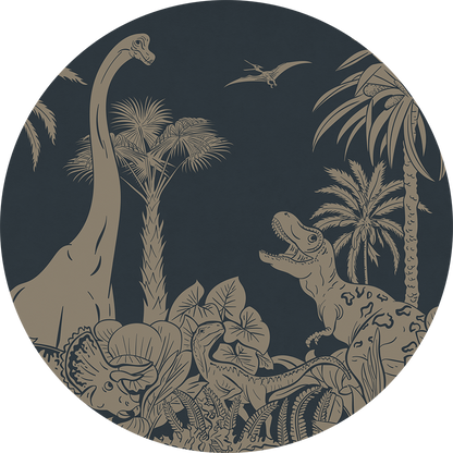 Monochrome Dino - Circle - Blue Vintage wall circle sticker by Artehub