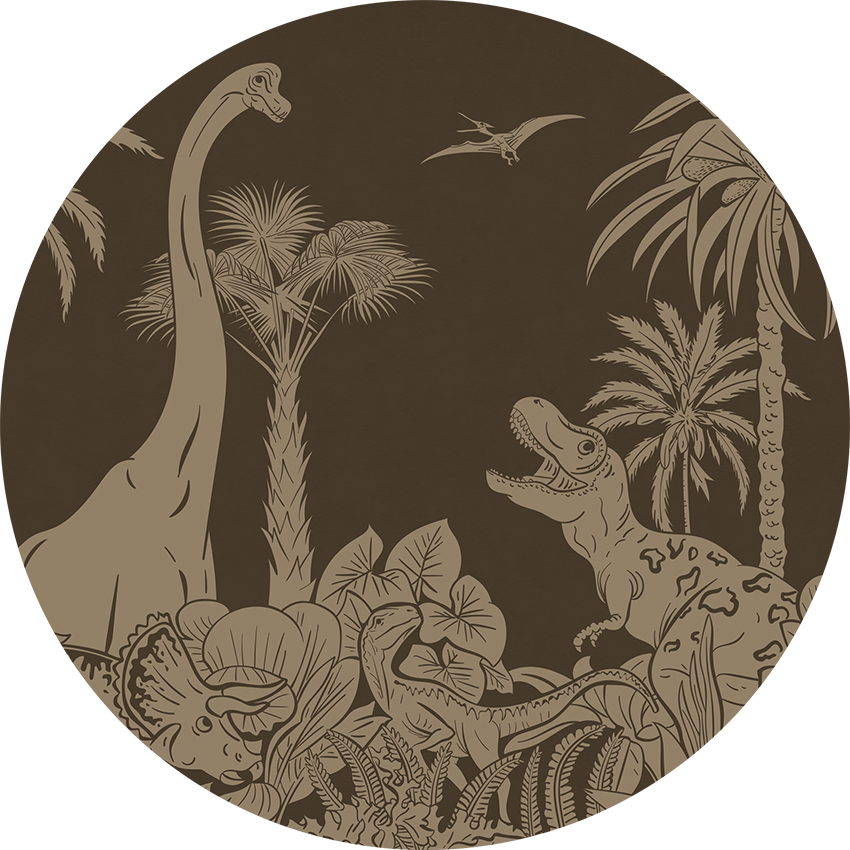 Monochrome Dino - Circle - Brown Vintage wall circle sticker by Artehub
