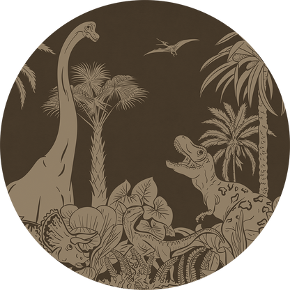 Monochrome Dino - Circle - Brown Vintage wall circle sticker by Artehub