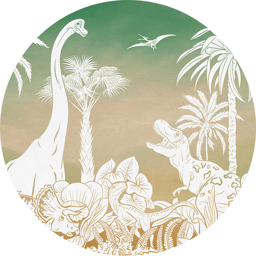 Monochrome Dino - Circle - Green Sky wall circle sticker by Artehub