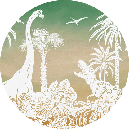 Monochrome Dino - Circle - Green Sky wall circle sticker by Artehub