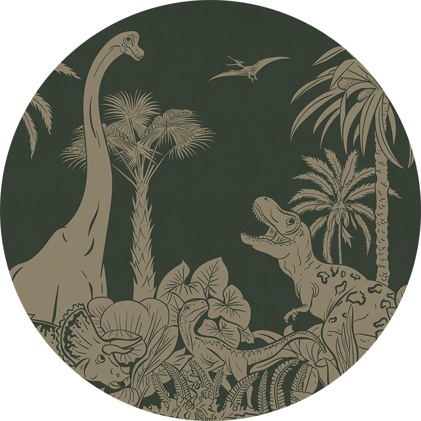 Monochrome Dino - Circle - Green Vintage wall circle sticker by Artehub