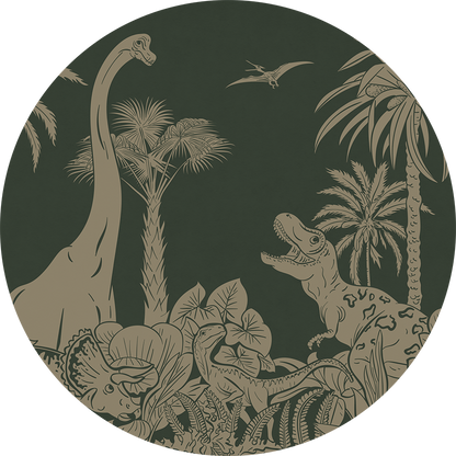 Monochrome Dino - Circle - Green Vintage wall circle sticker by Artehub