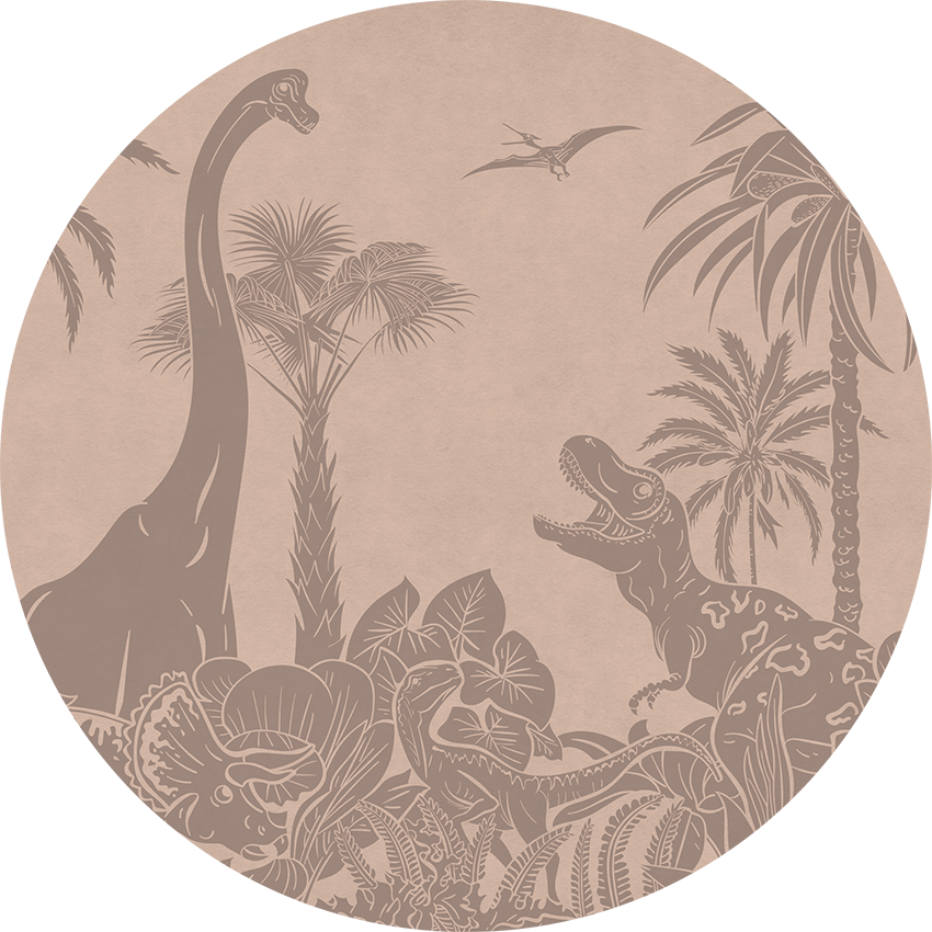 Monochrome Dino - Circle - Pink Vintage wall circle sticker by Artehub