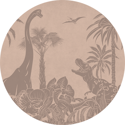Monochrome Dino - Circle - Pink Vintage wall circle sticker by Artehub