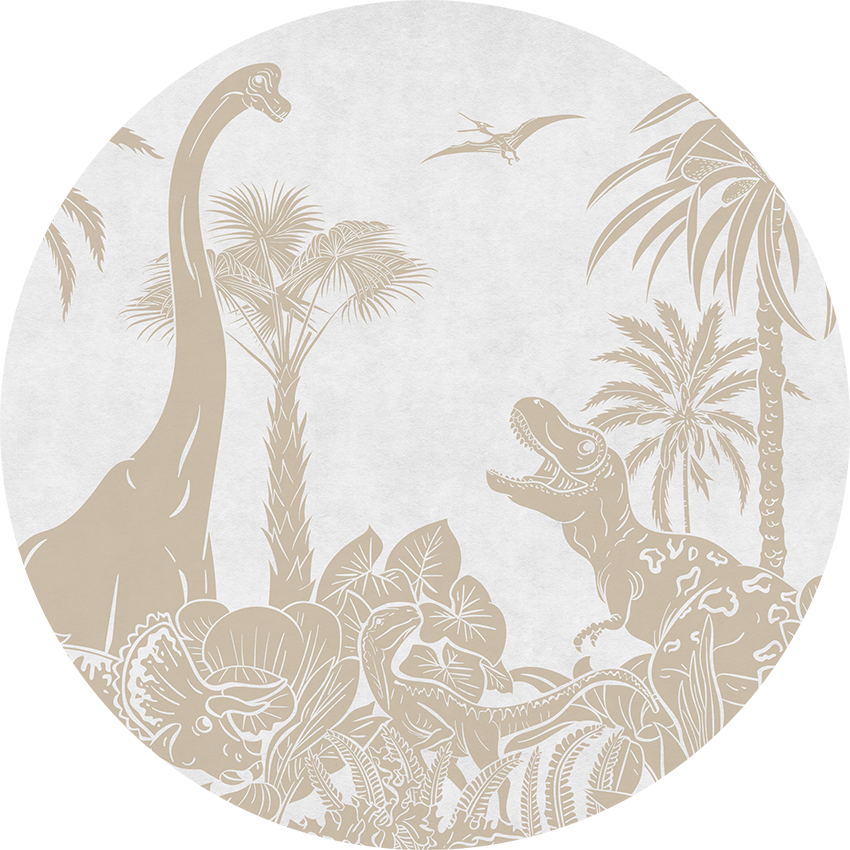 Monochrome Dino - Circle - White Vintage wall circle sticker by Artehub