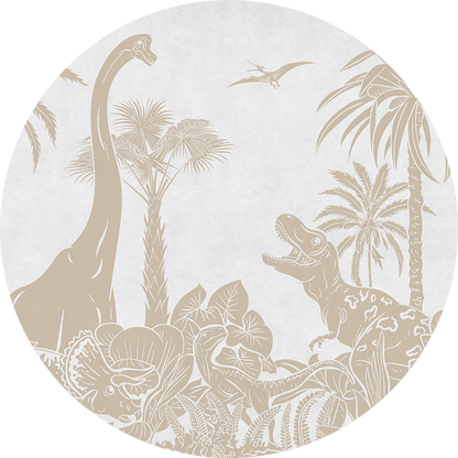 Monochrome Dino - Circle - White Vintage wall circle sticker by Artehub