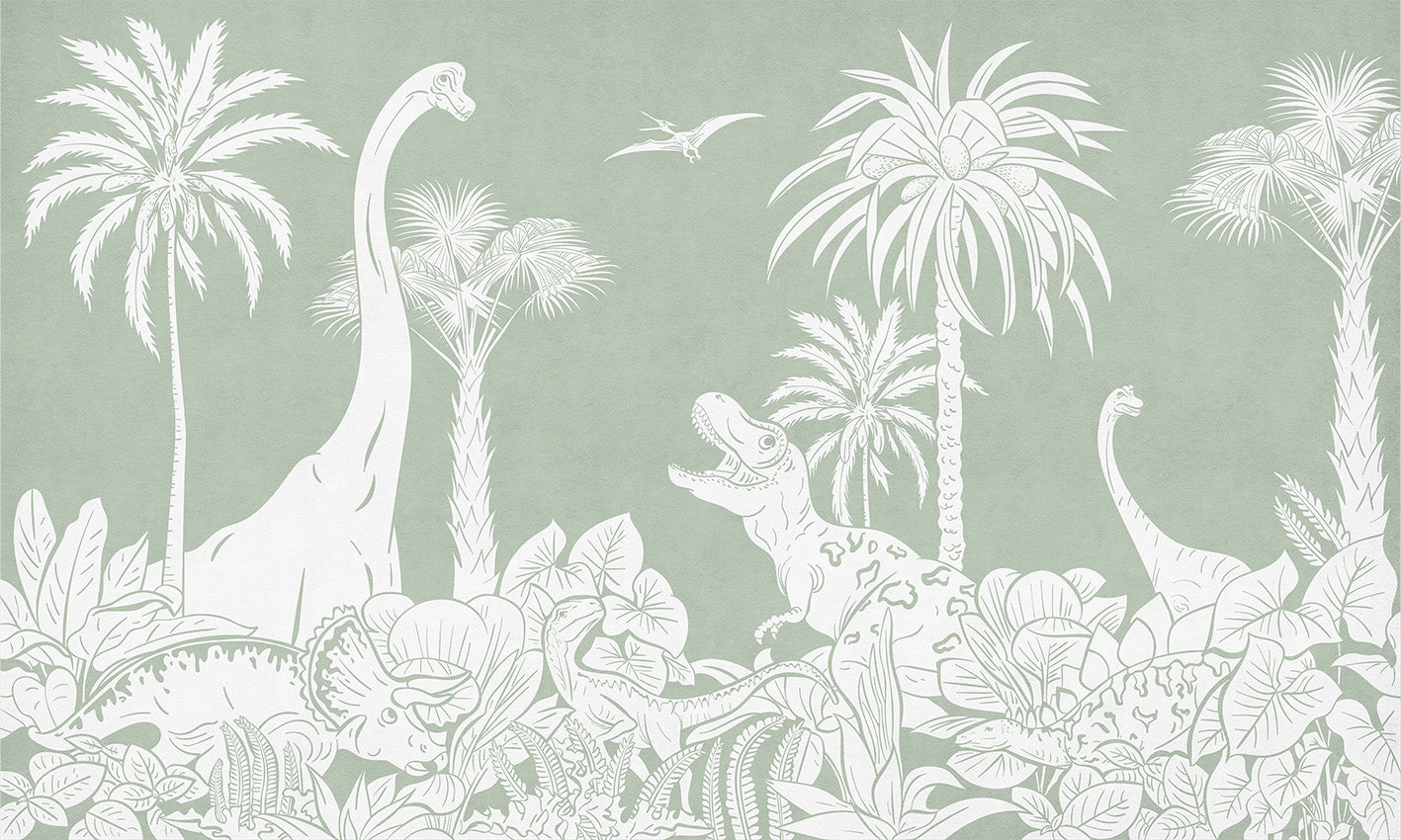 Monochrome Dino - Green European mural wallpaper design for kids room — Artehub Egypt
