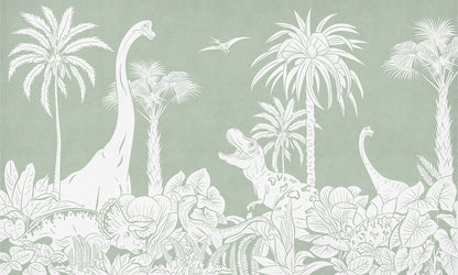 Monochrome Dino - Green European mural wallpaper design for kids room — Artehub Egypt