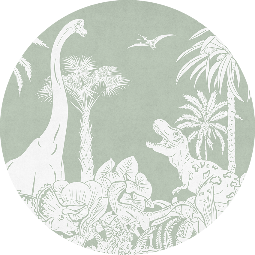 Monochrome Dino - Green - Circle wall circle sticker by Artehub