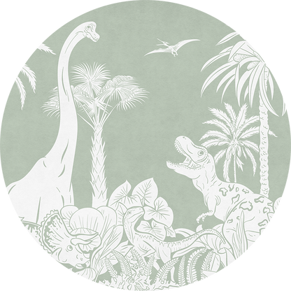 Monochrome Dino - Green - Circle wall circle sticker by Artehub