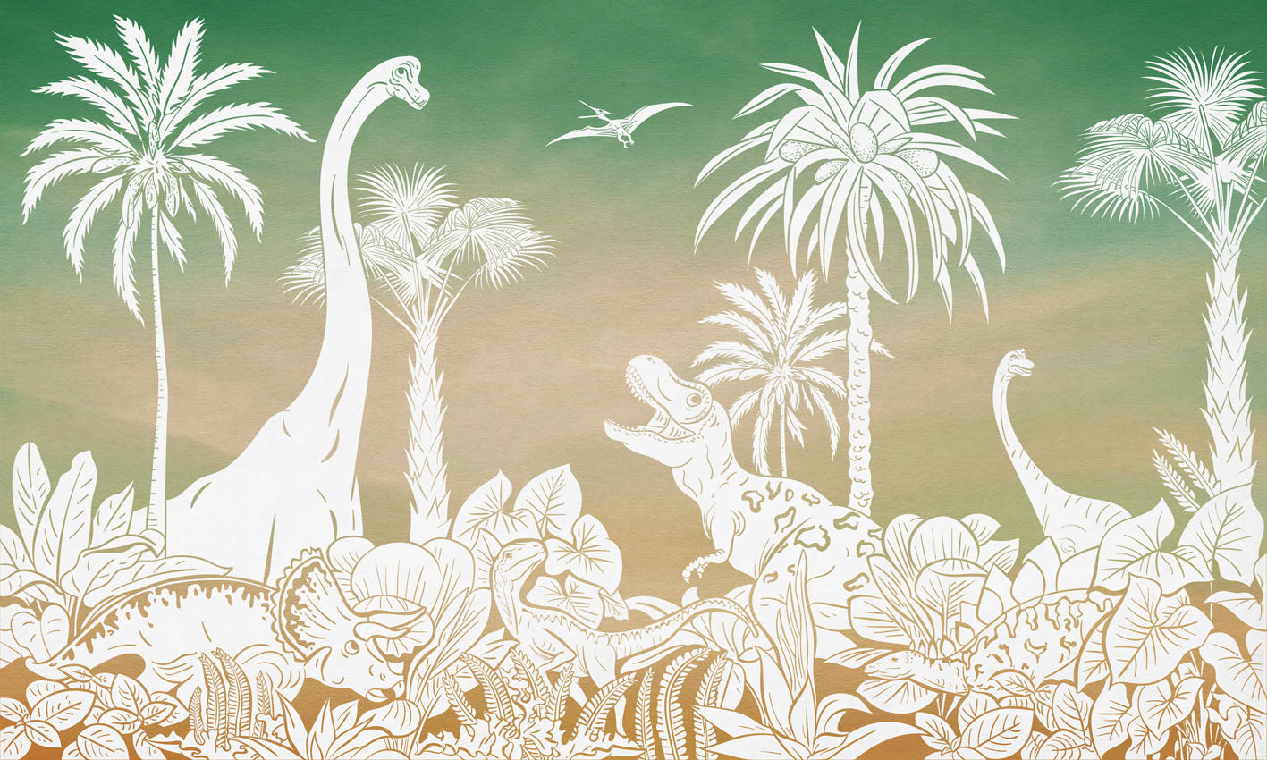 Monochrome Dino - Green Sky European mural wallpaper design for kids room — Artehub Egypt