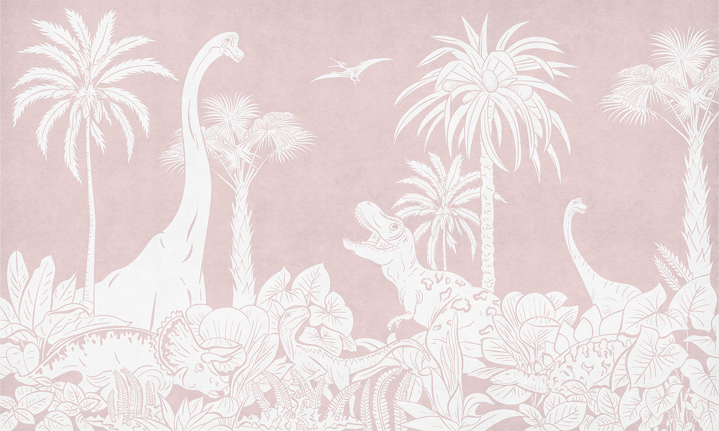 Monochrome Dino - Pink European mural wallpaper design for kids room — Artehub Egypt