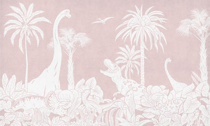 Monochrome Dino - Pink European mural wallpaper design for kids room — Artehub Egypt