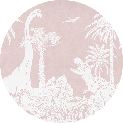 Monochrome Dino - Pink - Circle wall circle sticker by Artehub
