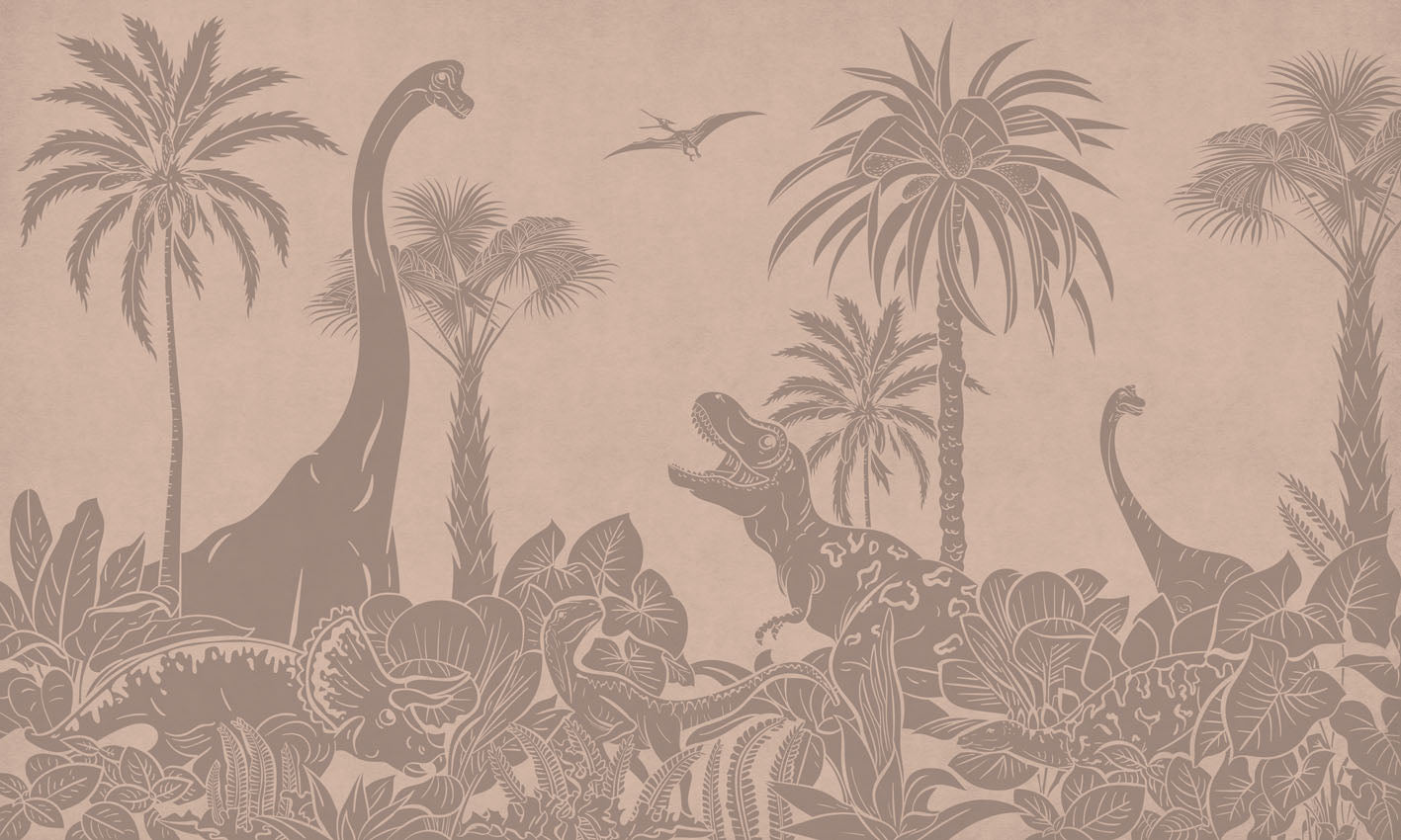 Monochrome Dino - Pink Vintage European mural wallpaper design for kids room — Artehub Egypt