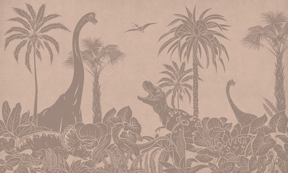 Monochrome Dino - Pink Vintage European mural wallpaper design for kids room — Artehub Egypt