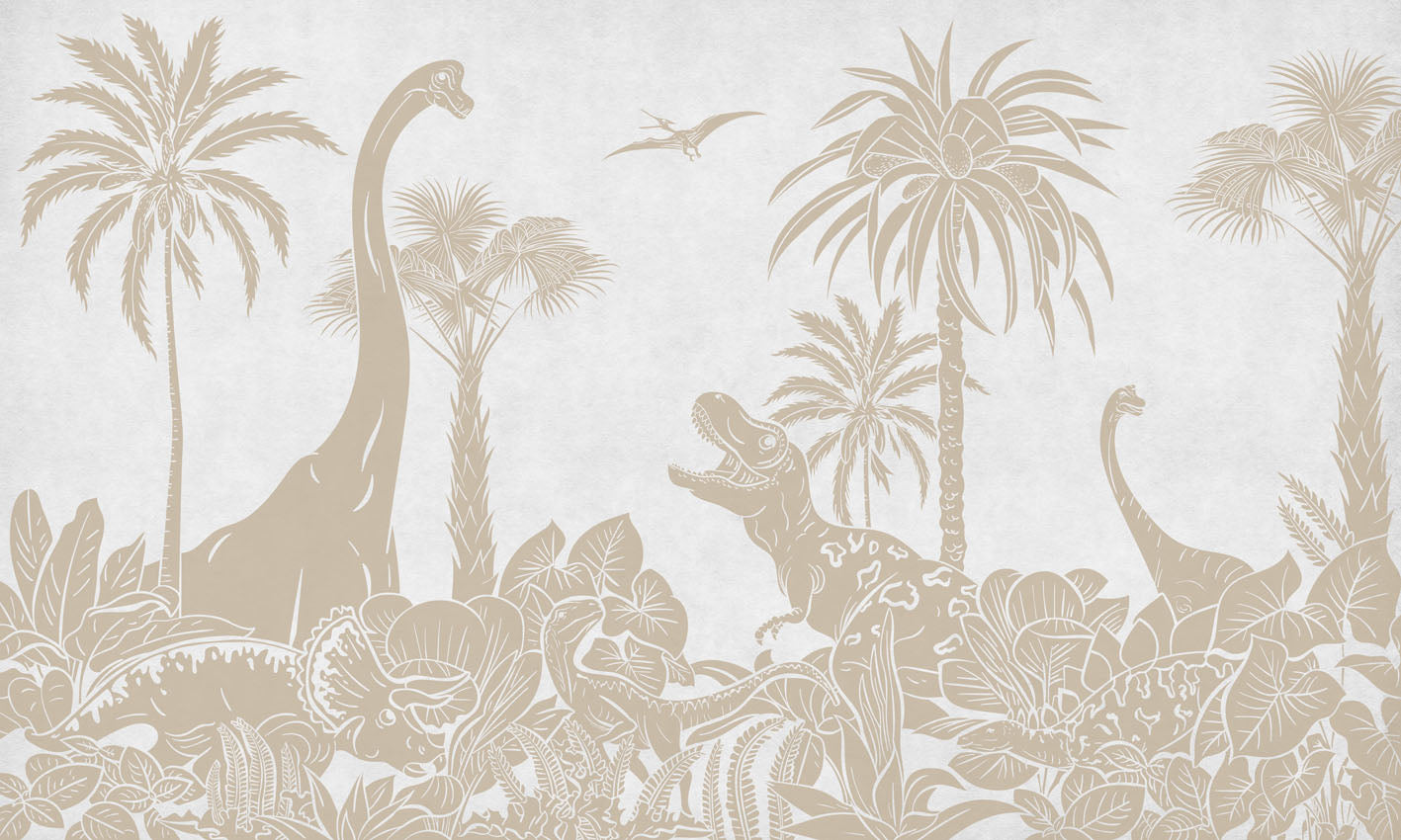 Monochrome Dino - White Vintage European mural wallpaper design for kids room — Artehub Egypt