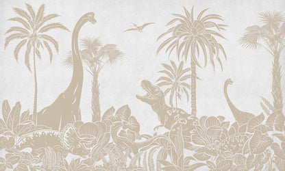 Monochrome Dino - White Vintage European mural wallpaper design for kids room — Artehub Egypt