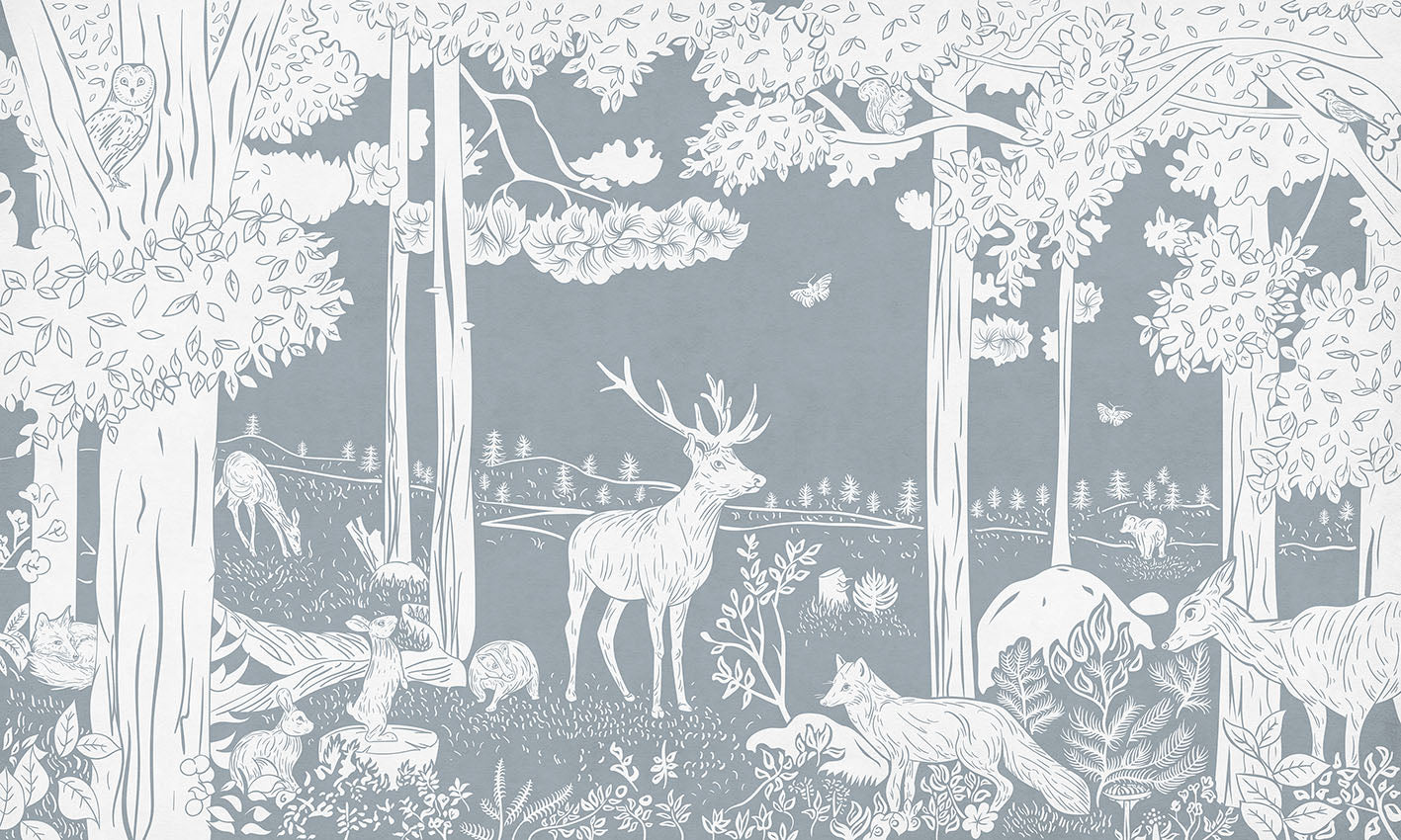 Monochrome Forest - Blue European mural wallpaper design for kids room — Artehub Egypt