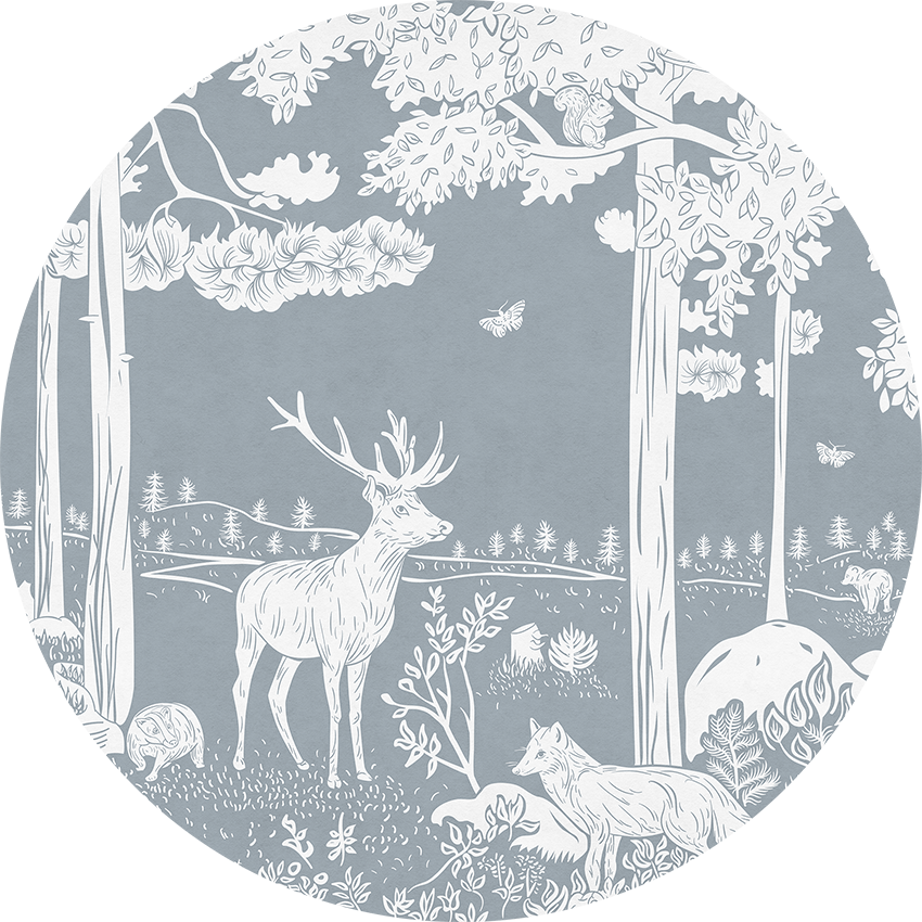 Monochrome Forest - Blue - Circle wall circle sticker by Artehub