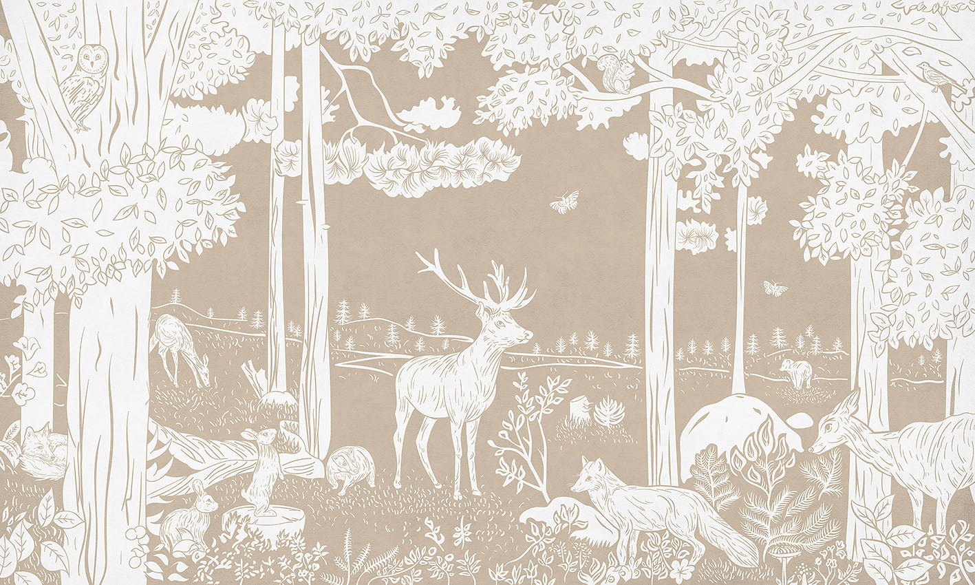 Monochrome Forest - Brown European mural wallpaper design for kids room — Artehub Egypt