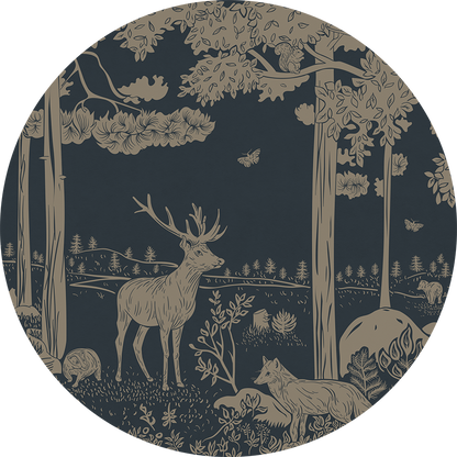 Monochrome Forest - Circle - Blue Vintage wall circle sticker by Artehub
