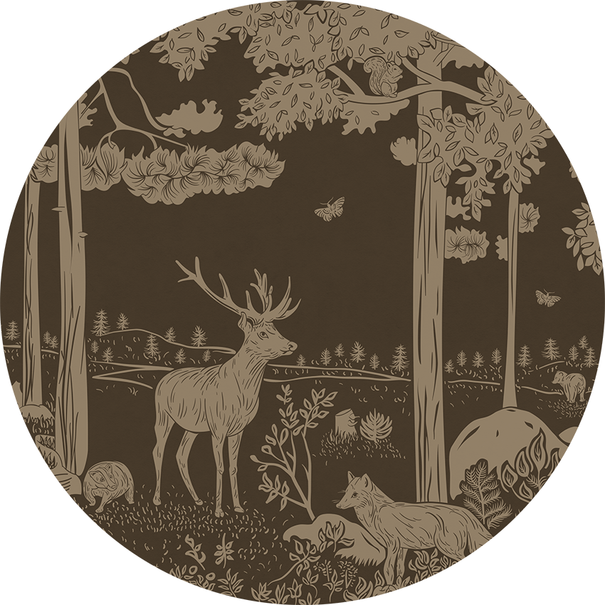 Monochrome Forest - Circle - Brown Vintage wall circle sticker by Artehub