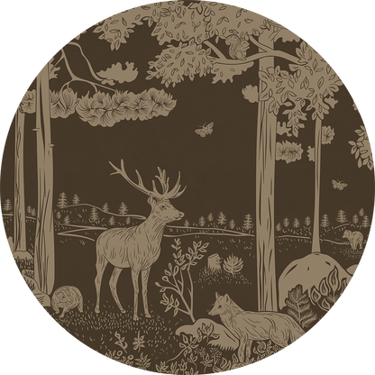 Monochrome Forest - Circle - Brown Vintage wall circle sticker by Artehub