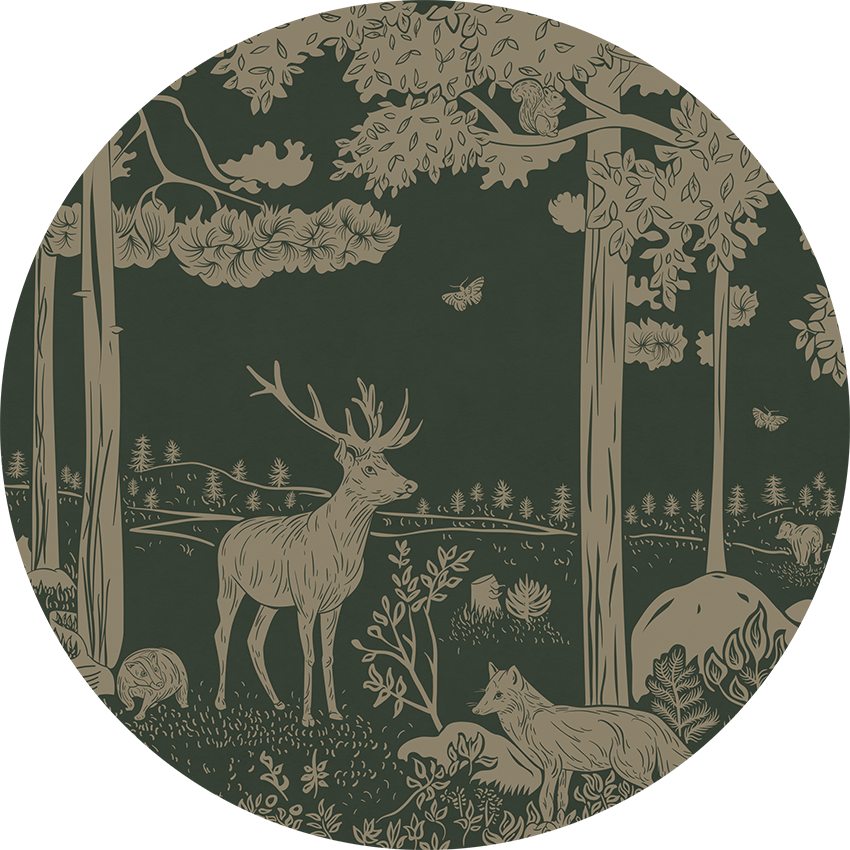 Monochrome Forest - Circle - Green Vintage wall circle sticker by Artehub