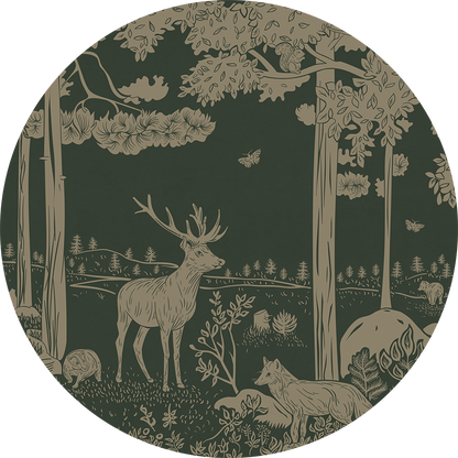 Monochrome Forest - Circle - Green Vintage wall circle sticker by Artehub