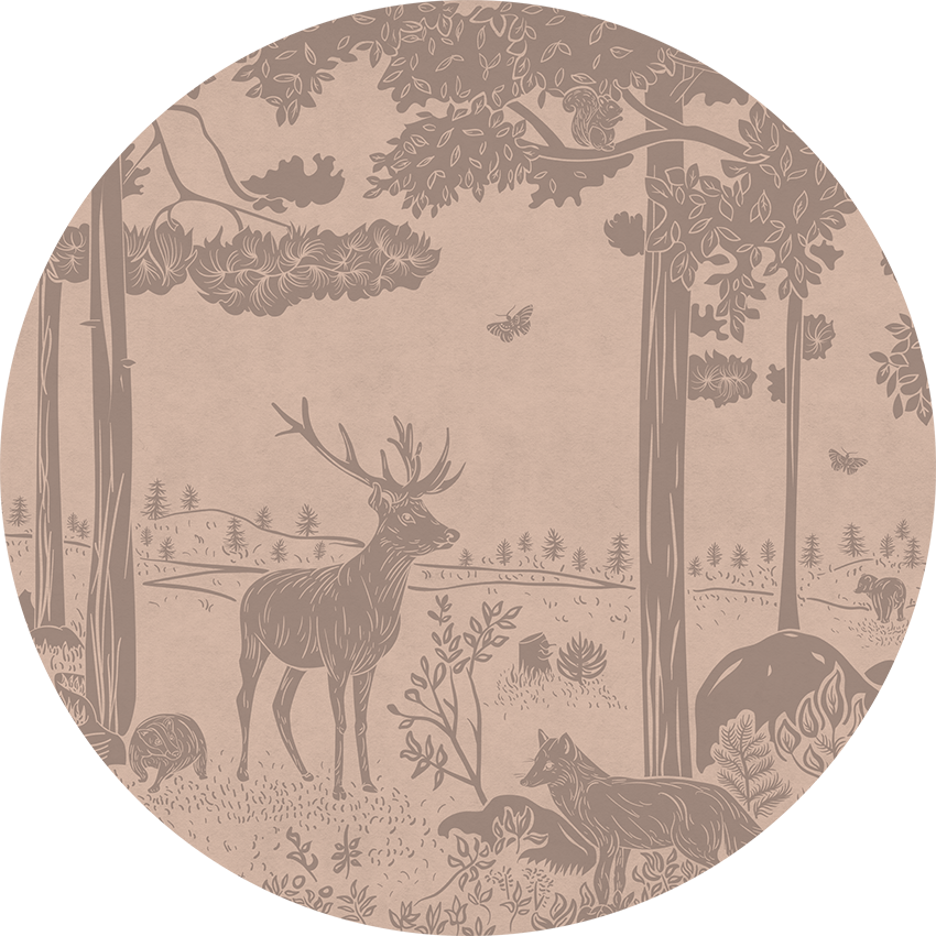 Monochrome Forest - Circle - Pink Vintage wall circle sticker by Artehub
