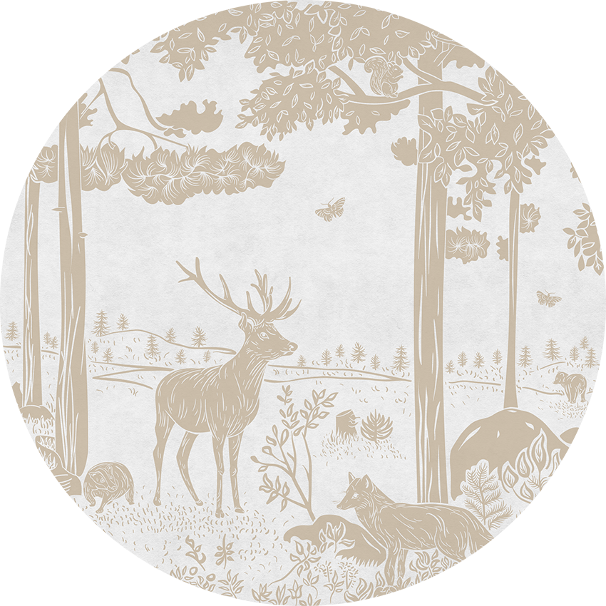 Monochrome Forest - Circle - White Vintage wall circle sticker by Artehub