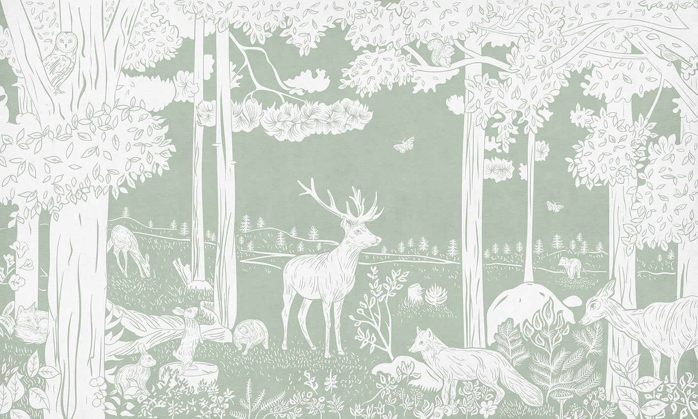 Monochrome Forest - Green European mural wallpaper design for kids room — Artehub Egypt