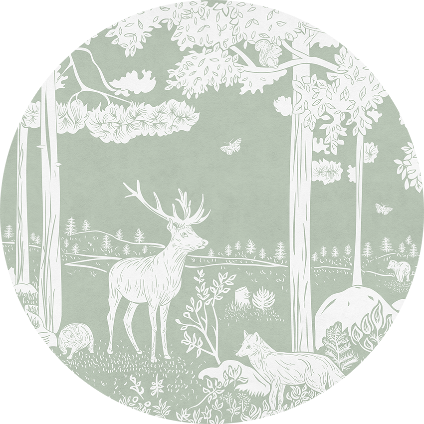 Monochrome Forest - Green - Circle wall circle sticker by Artehub