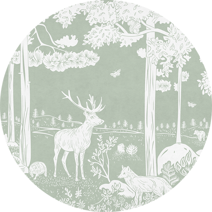 Monochrome Forest - Green - Circle wall circle sticker by Artehub