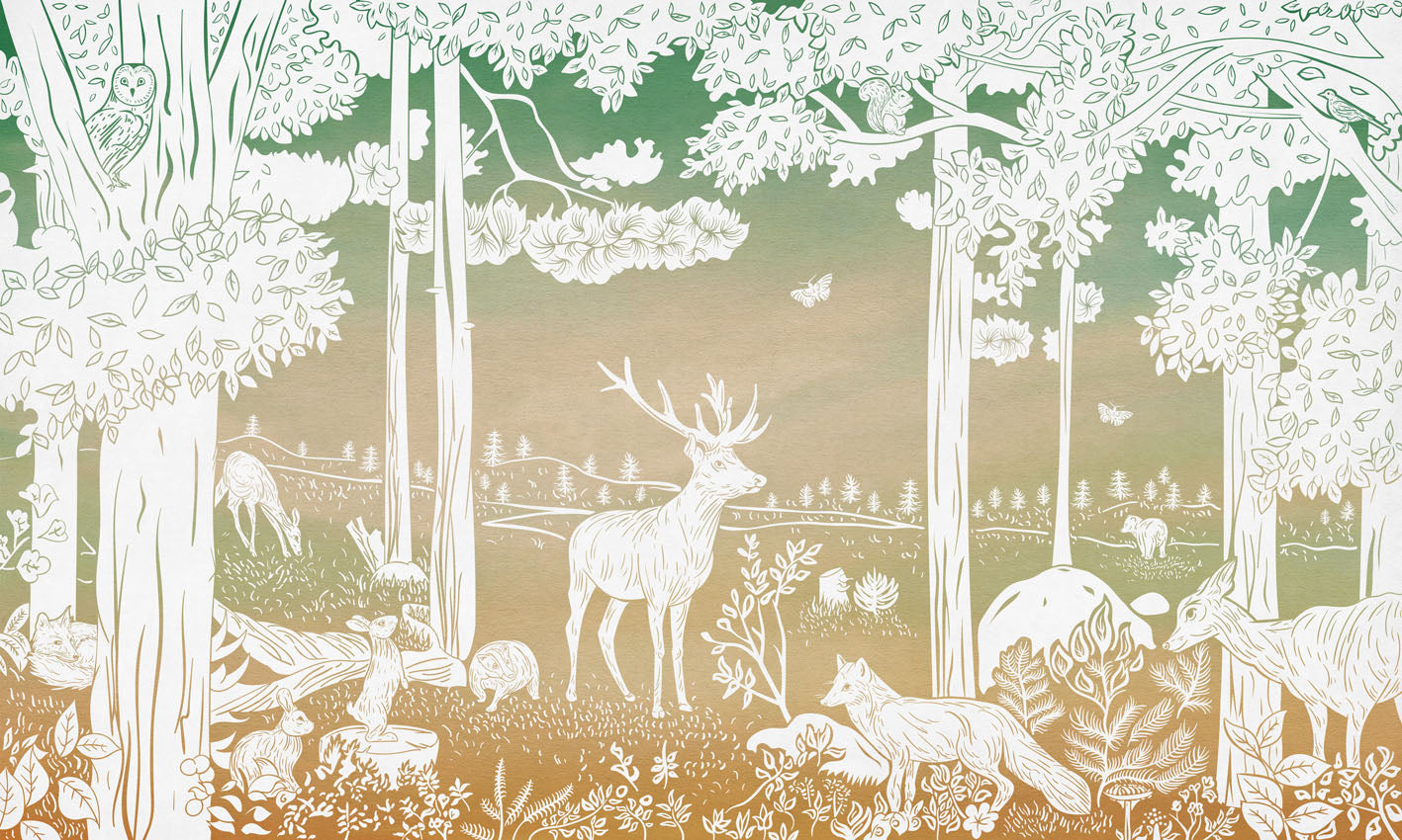 Monochrome Forest - Green Sky European mural wallpaper design for kids room — Artehub Egypt