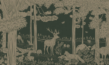 Monochrome Forest - Green Vintage European mural wallpaper design for kids room — Artehub Egypt
