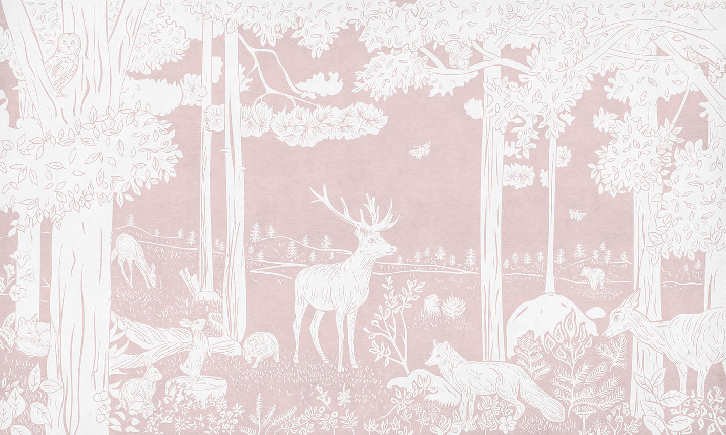 Monochrome Forest - Pink European mural wallpaper design for kids room — Artehub Egypt