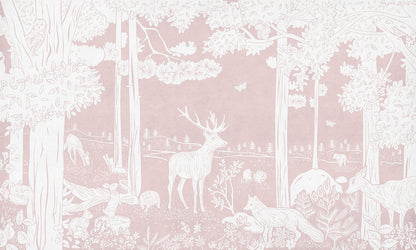 Monochrome Forest - Pink European mural wallpaper design for kids room — Artehub Egypt