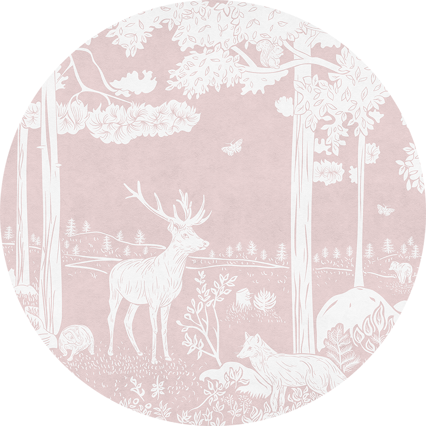 Monochrome Forest - Pink - Circle wall circle sticker by Artehub