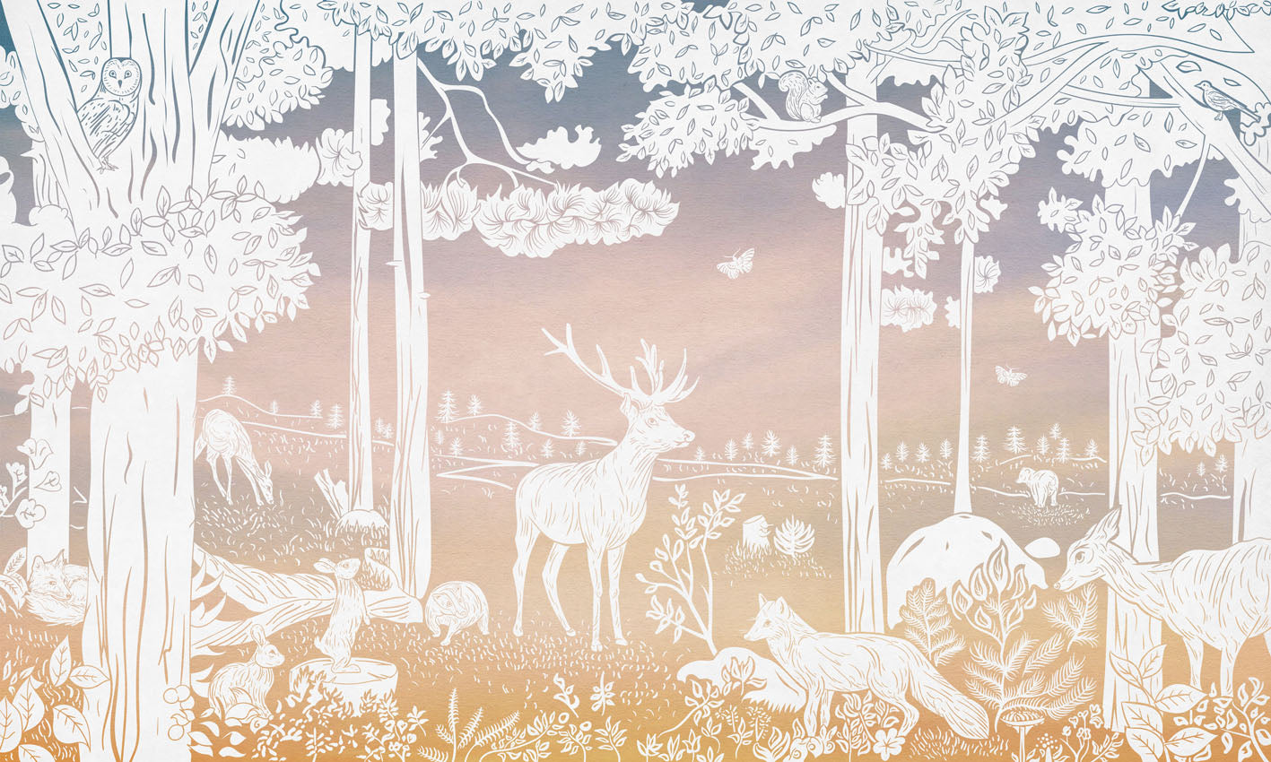 Monochrome Forest - Pink Sky European mural wallpaper design for kids room — Artehub Egypt