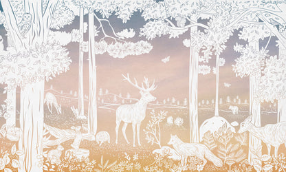 Monochrome Forest - Pink Sky European mural wallpaper design for kids room — Artehub Egypt
