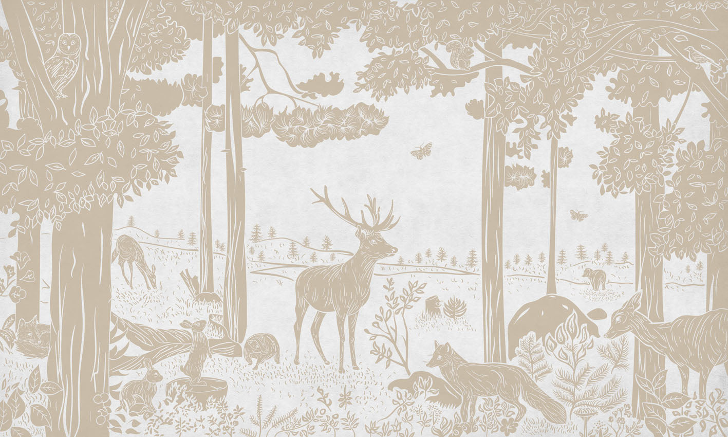 Monochrome Forest - White Vintage European mural wallpaper design for kids room — Artehub Egypt