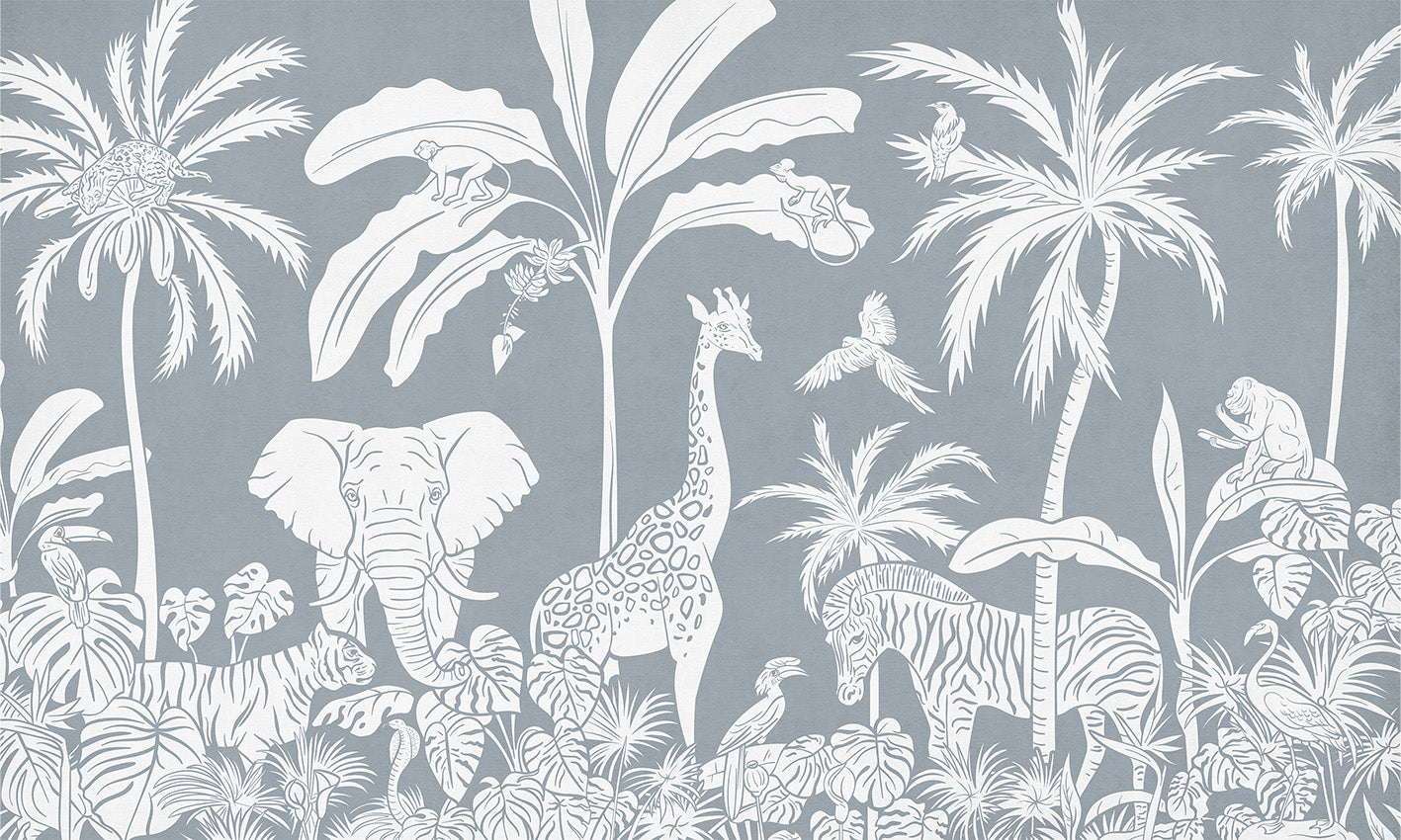 Monochrome Jungle - Blue European mural wallpaper design for kids room — Artehub Egypt