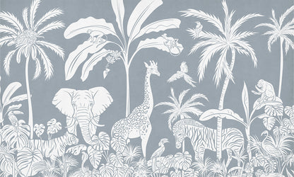 Monochrome Jungle - Blue European mural wallpaper design for kids room — Artehub Egypt