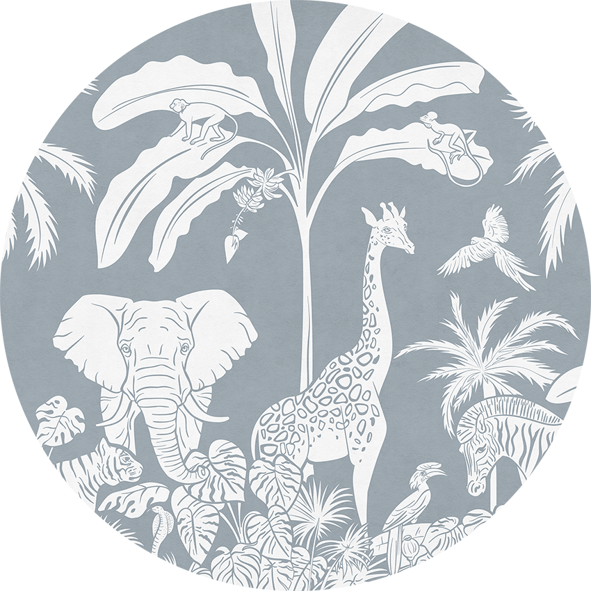 Monochrome Jungle - Blue - Circle wall circle sticker by Artehub